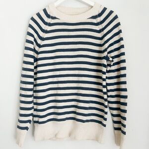 LL Bean cotton knit navy and blue striped sweater